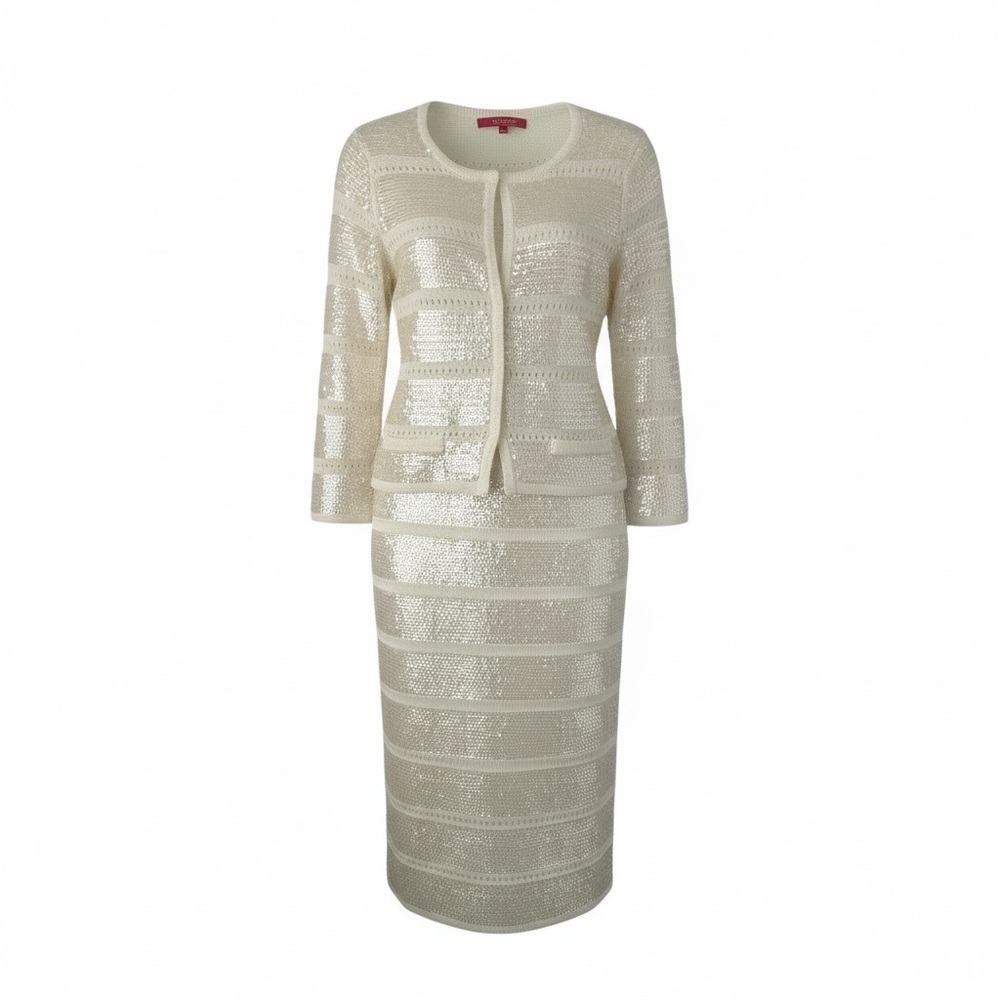 Catherines Catherine Malandrino Cream Ivory Sequined Suit  Set 2 Piece Size S